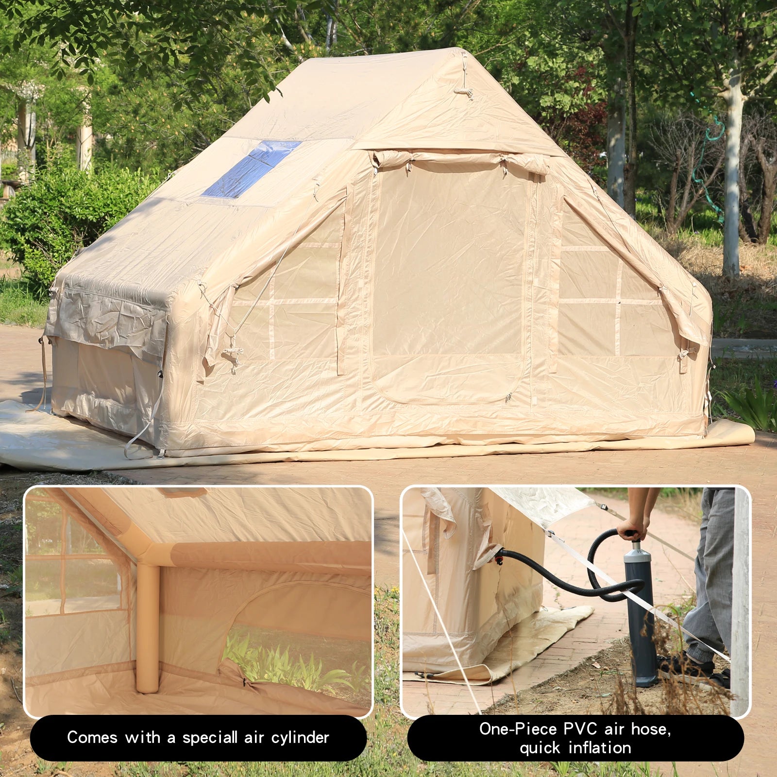 Inflatable Tent for Camping,4/6 Person Blow Up Air Glamping Room Tent House with Stove