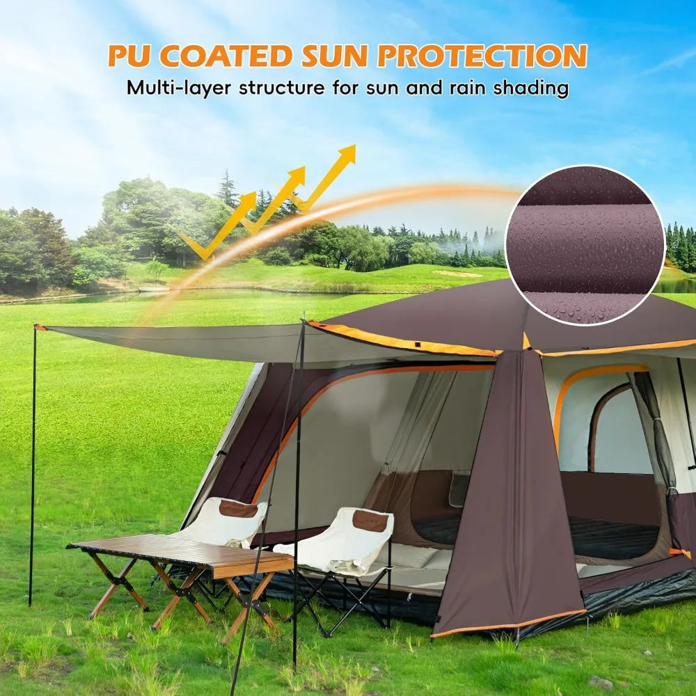 Camping Tent 4-6 Person, Double Layer, Multi-Room Family Cabin Tents with 3 Doors, Mesh Windows, Rainfly & Windproof, Large Wate