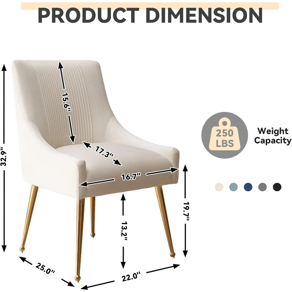 Pair of Velvet-Covered Dining Chairs with Gold Legs for Elegant Living and Reception Spaces