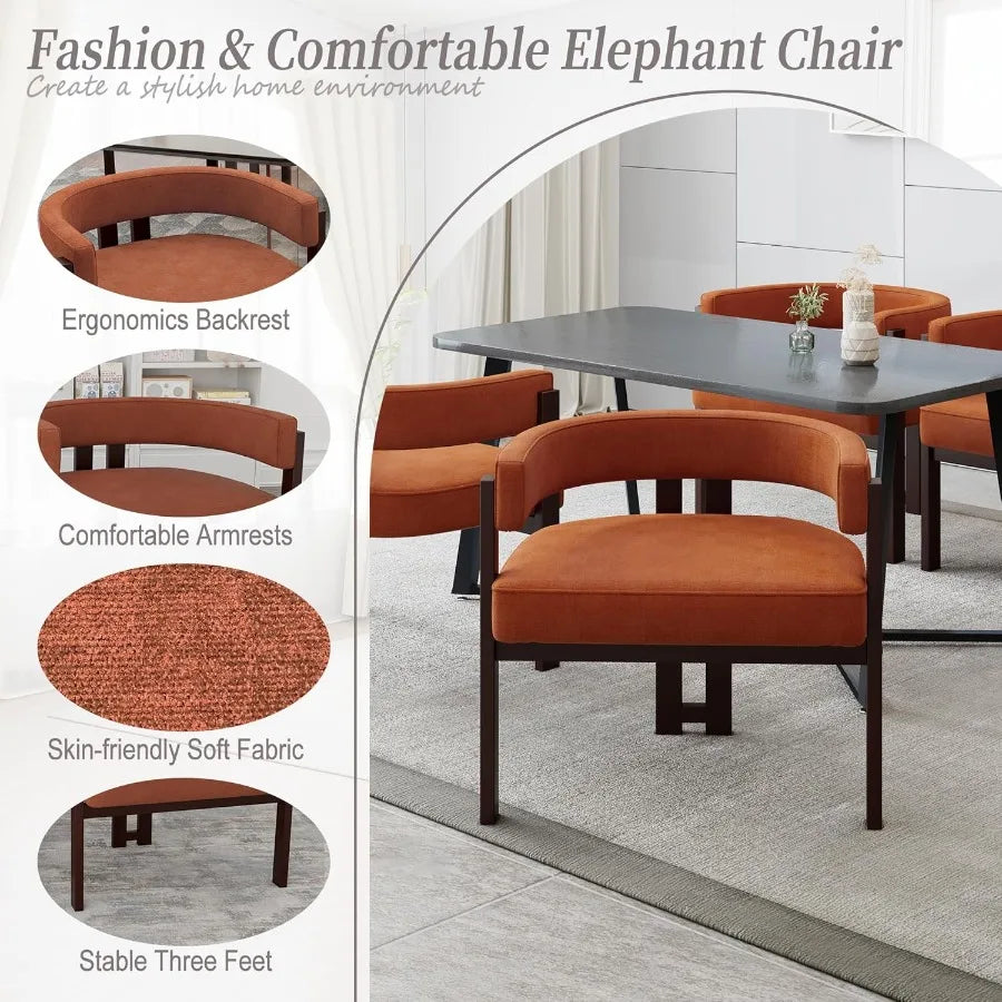 Mid Century Modern Dining Chairs Set of 4 Farmhouse Chenille Upholstered Accent Curved Backrest Kitchen Chairs Armchairs Side C