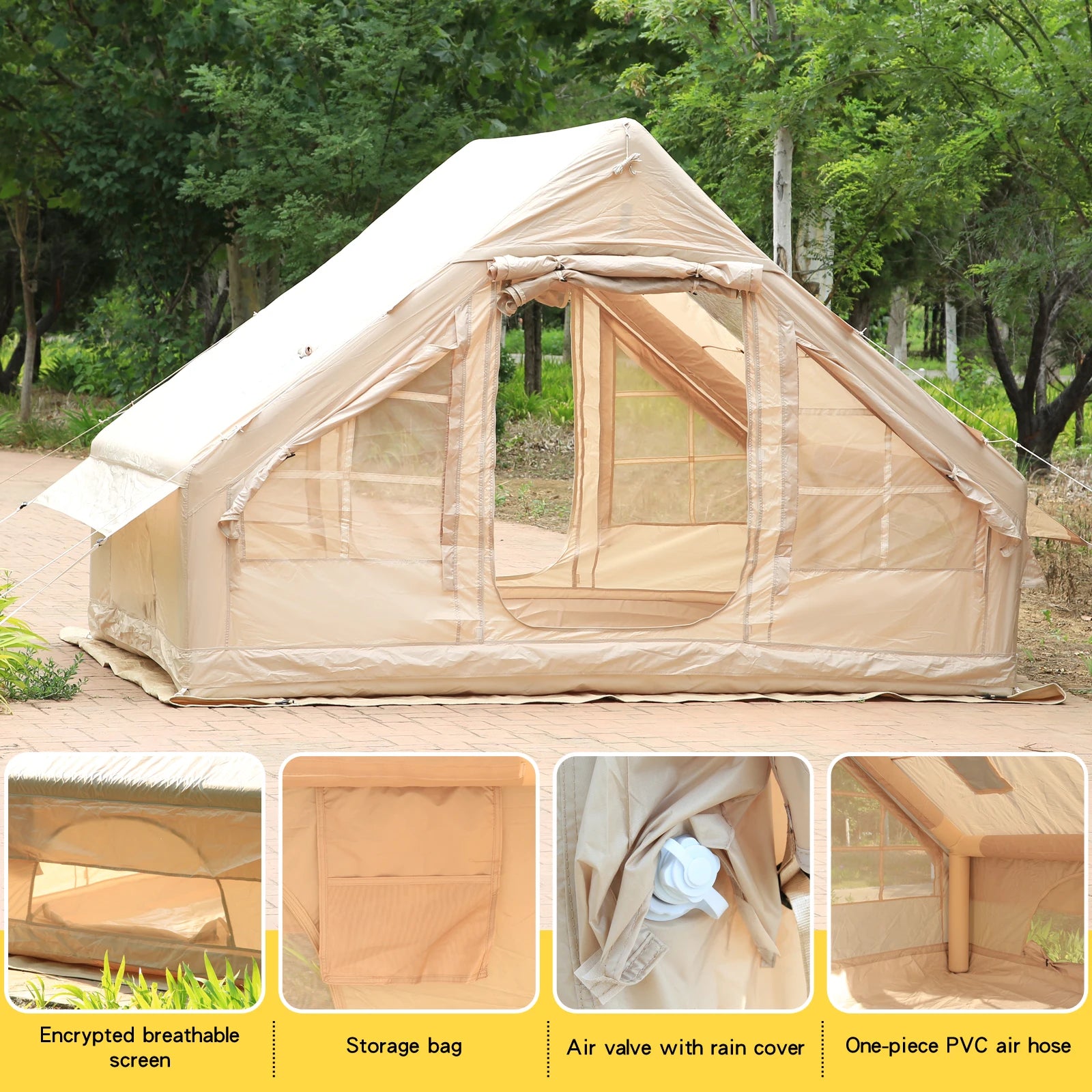 Inflatable Tent for Camping,4/6 Person Blow Up Air Glamping Room Tent House with Stove