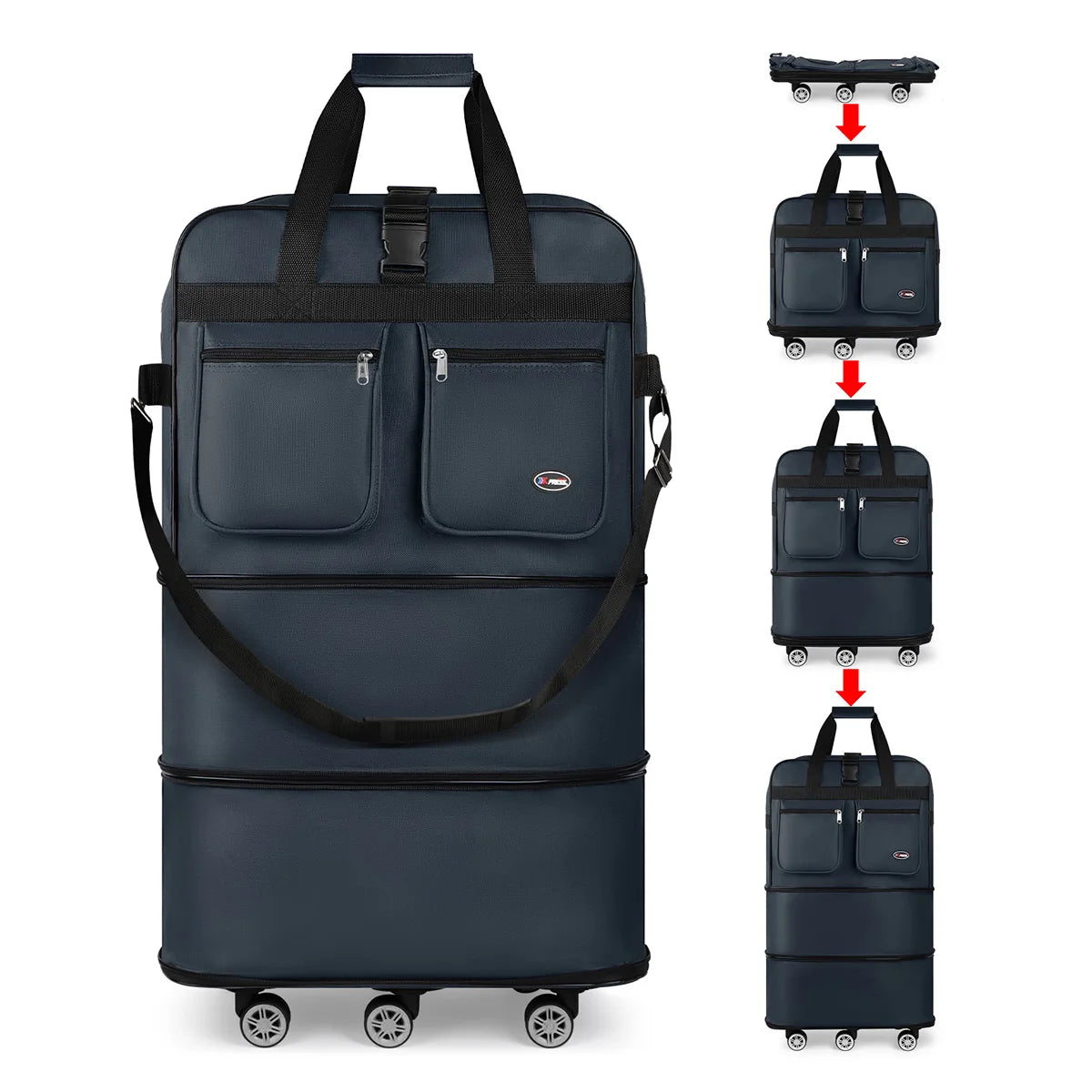 Foldable Travel Bag Hand Carry Duffel Bag with Wheels Expandable Rolling Travel Bag Large Capacity Waterproof Luggage Bag