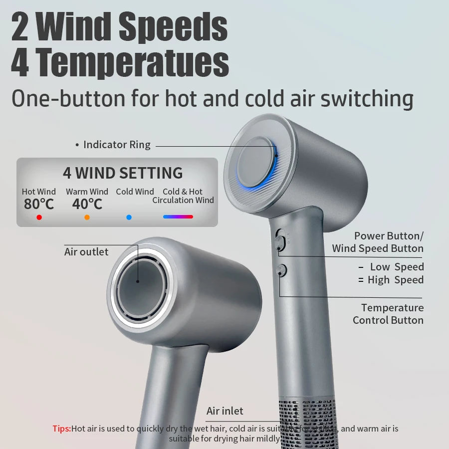 Professional Hair Dryer High-Speed 110V Personal Blower Hair Care Styling Negative Ion Tool Magnetic Nozzle Fast Hair Blow Dryer