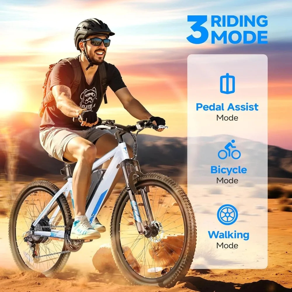 Electric Bike for Adults, 750W Peak 26" Ebike for Men Women Teens with 375WH, 21 Speed, 20Mph, Up to 40Miles Front Suspension