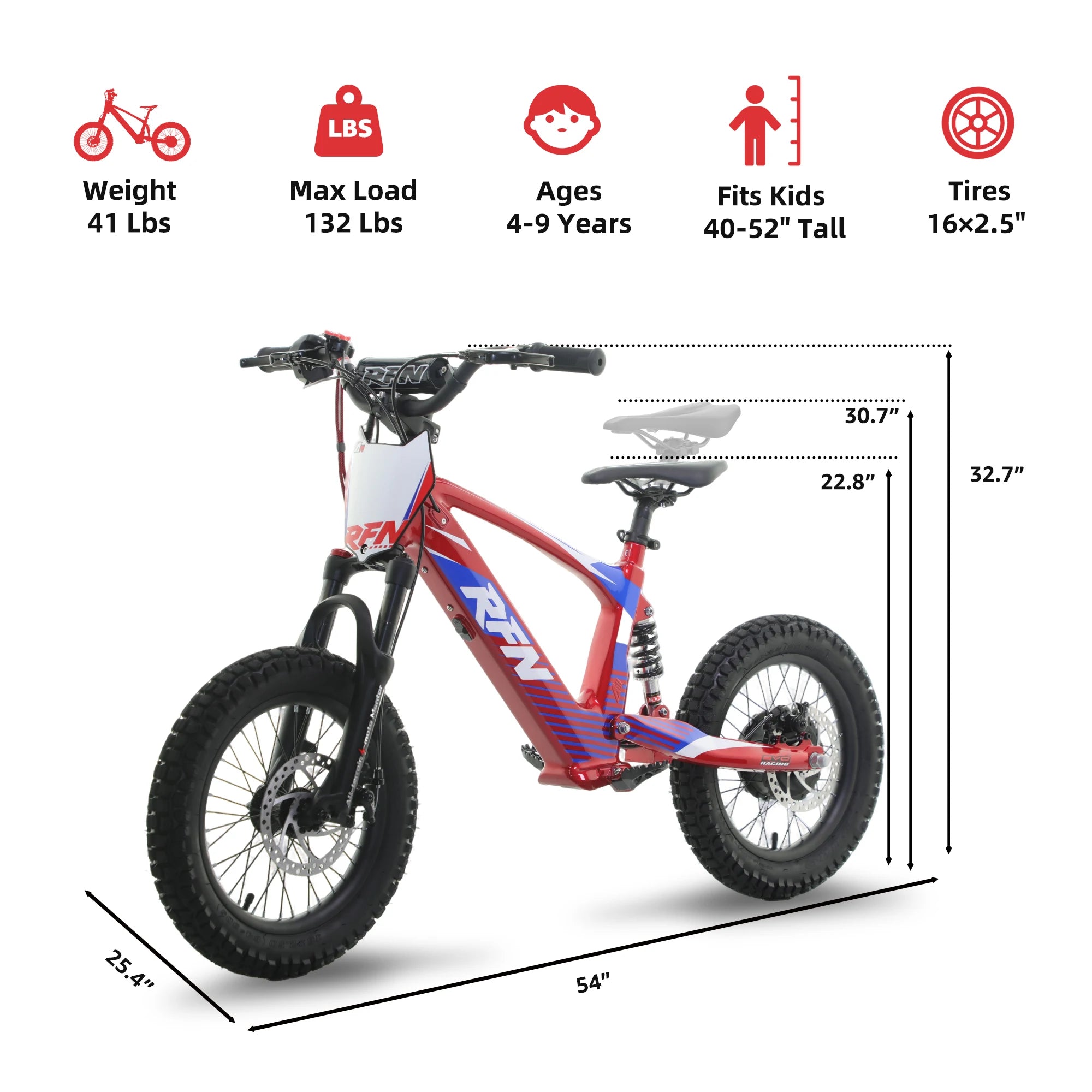RFN Racing 18 Electric Dirt Bike For Kids - 36V 3-Speed Stunt Jump Bike - Lightweight Aluminum Frame Electric Bike For Age 14+