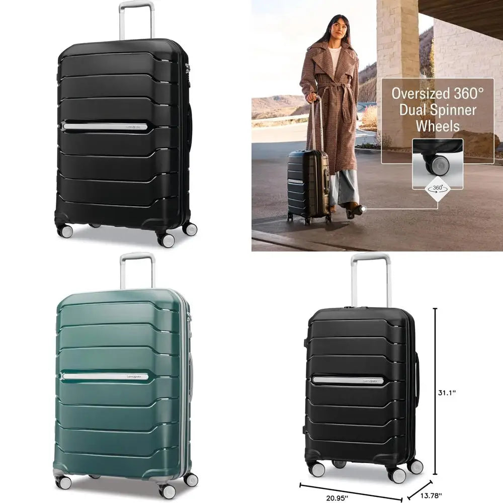 large checked luggage with dual 360° spinner wheels - tsa lock, airline approved, lightweight durable polypropylene