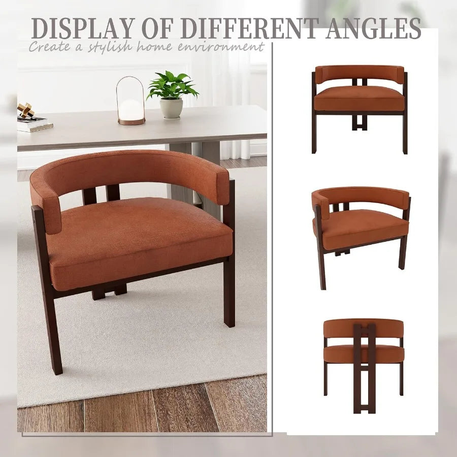 Mid Century Modern Dining Chairs Set of 4 Farmhouse Chenille Upholstered Accent Curved Backrest Kitchen Chairs Armchairs Side C