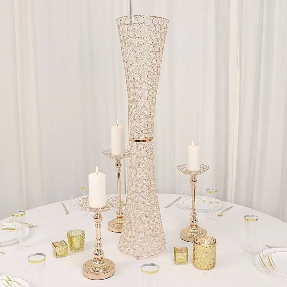 Gold 36 in Crystal Beaded Metal Hurricane Flower VASE Centerpiece Party Events
