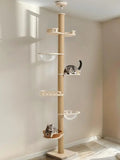 Adjustable Tall Cat Tree for Floors to Ceilings, 106-123 Inches, with Durable 4.3 Inch Thick Scratching Posts and Floor Mat