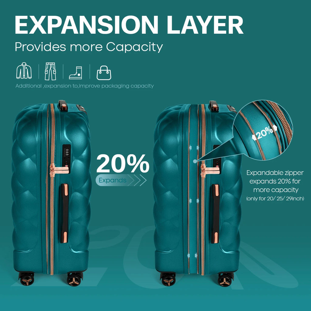 4 Pieces Luggage Sets 14in 20in 25in 29in PP Hard Shell Lightweight Expandable Suitcase Set with Spinner Wheels & TSA Lock