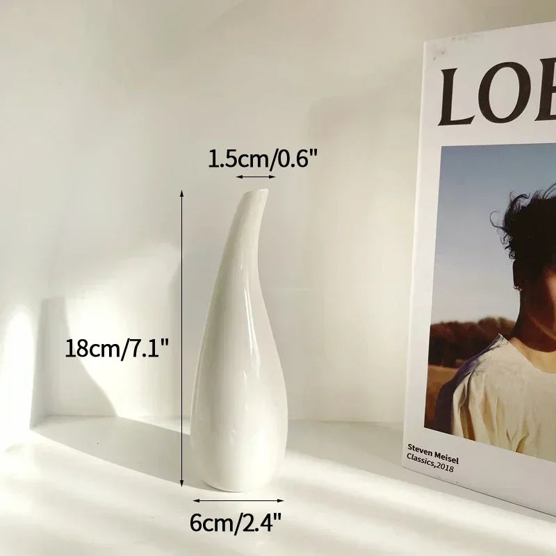 White Ceramic Bud Vase Small Flower Vases Hydroponic Plants Pot Modern Decorative Vases for Home Living Room Dining Table Decor
