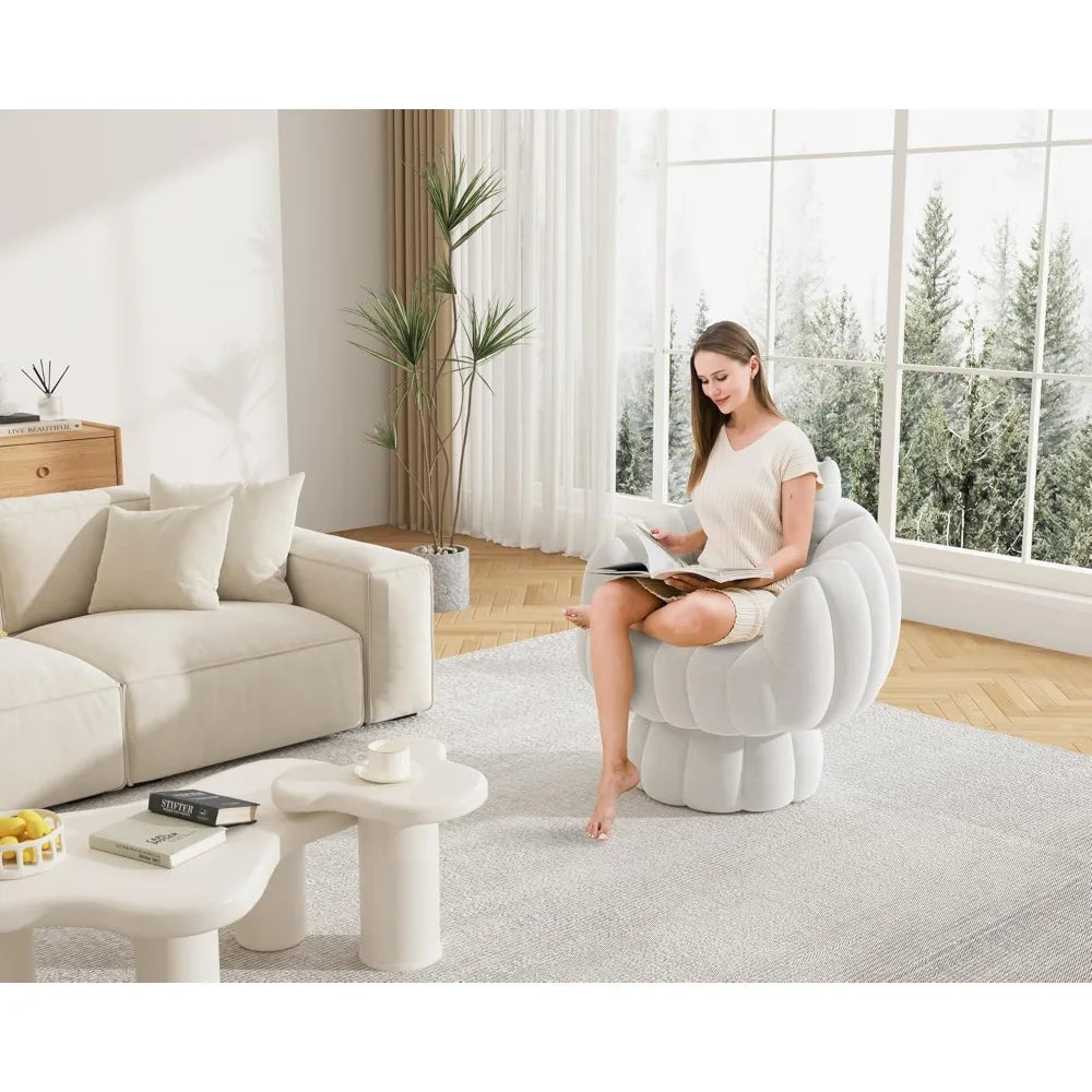 Mid Century Modern 360 Degree Barrel Swivel Accent Sofa Chair,Velvet Fabric Wide Upholstered Pumpkin Reading Chair, Armchair