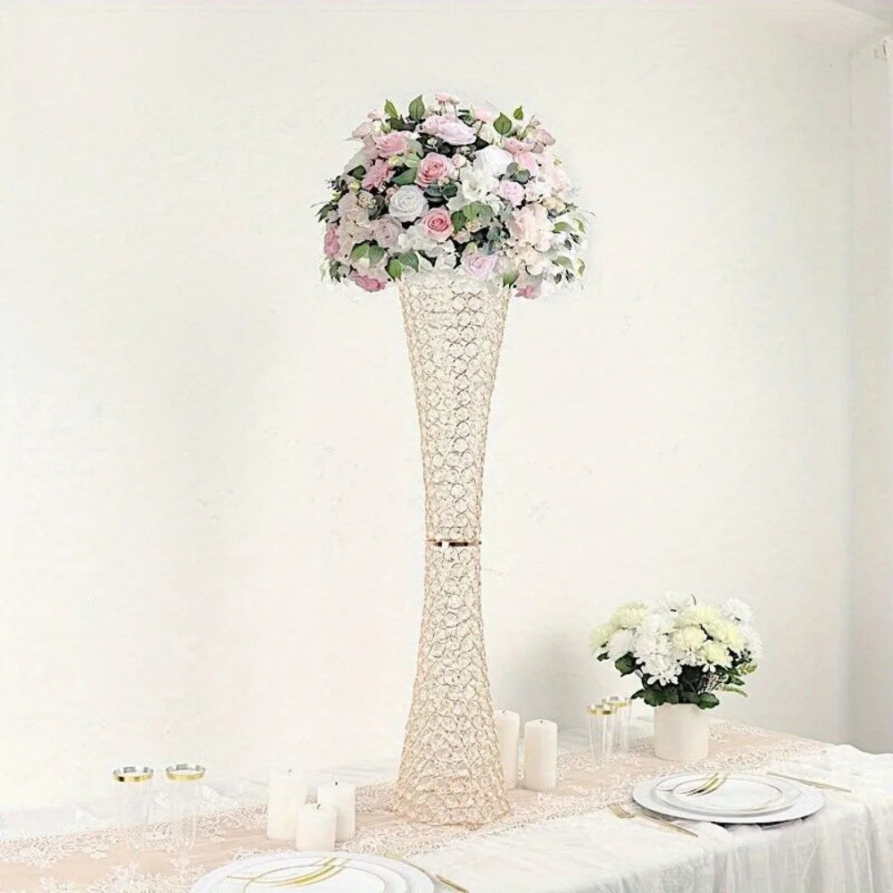 Gold 36 in Crystal Beaded Metal Hurricane Flower VASE Centerpiece Party Events