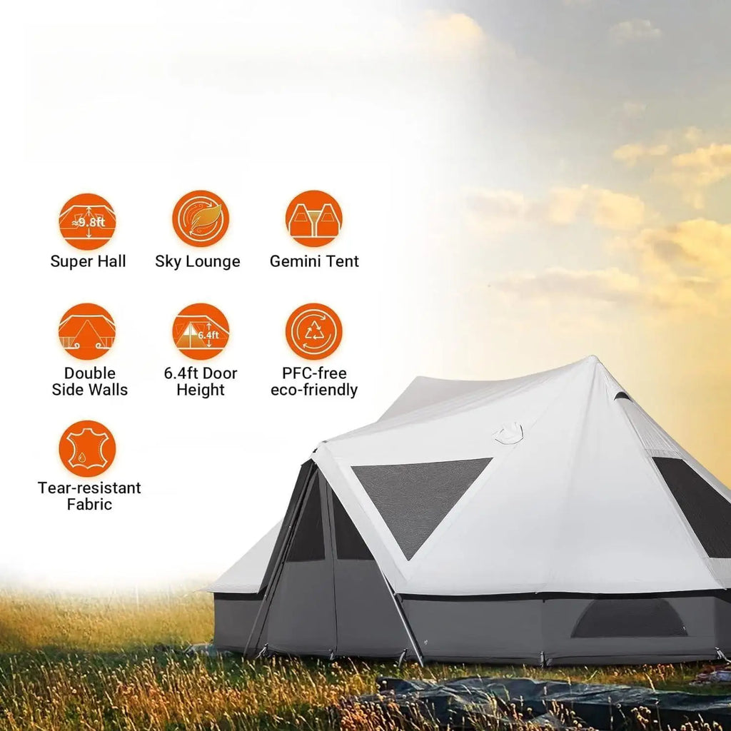 YC-Canvas Bell Yurt Tents, 4 Seasons Large Waterproof & Windproof Luxury Glamping Tent w/Stove Jack for Family Outdoor Camping,