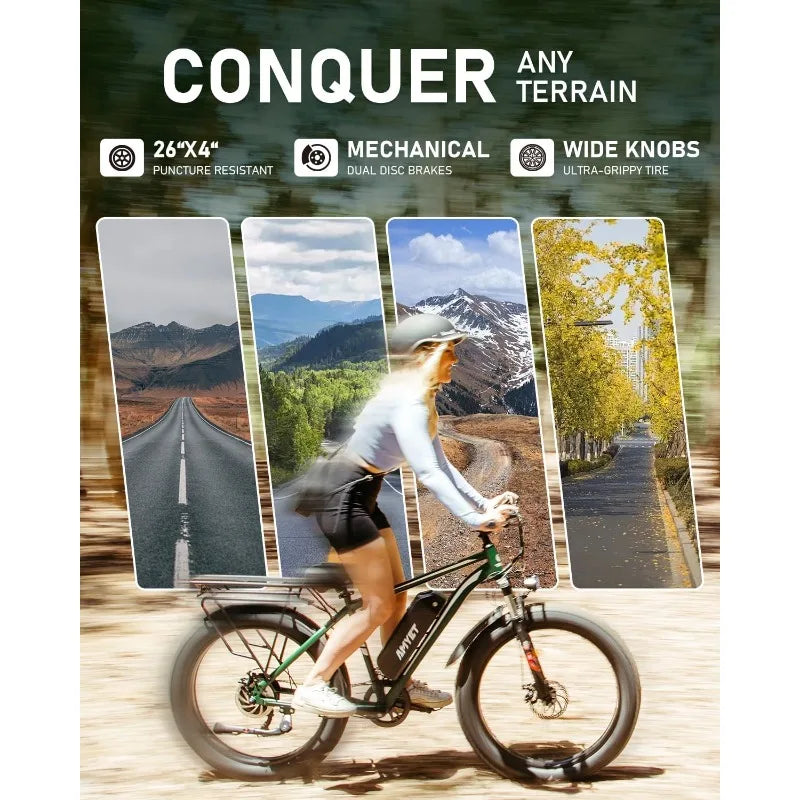 for Adults Peak 1500W Electric Bicycle 48V 15AH (720WH) Battery Electric Bike 26" Fat Tire Mountain 28mph 7 S