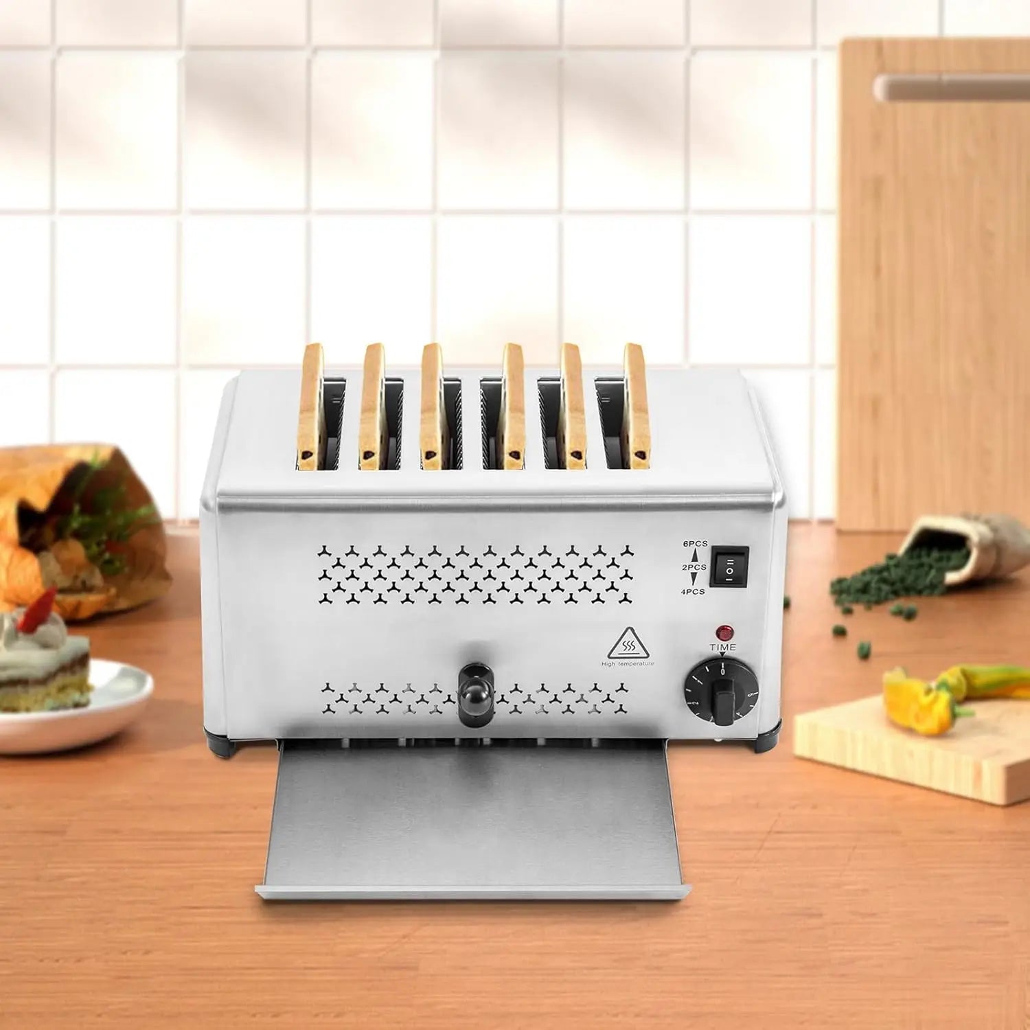 Machine, 6-Slice Bread Baking Machine with 1650W Power, Stainless Steel Bread Oven with Five Time Options, Small Toaster with