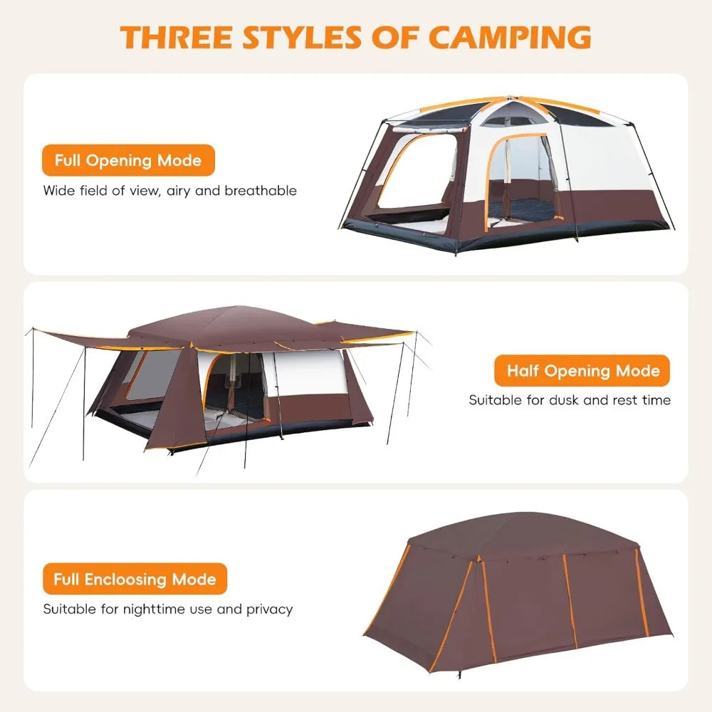 Camping Tent 4-6 Person, Double Layer, Multi-Room Family Cabin Tents with 3 Doors, Mesh Windows, Rainfly & Windproof, Large Wate