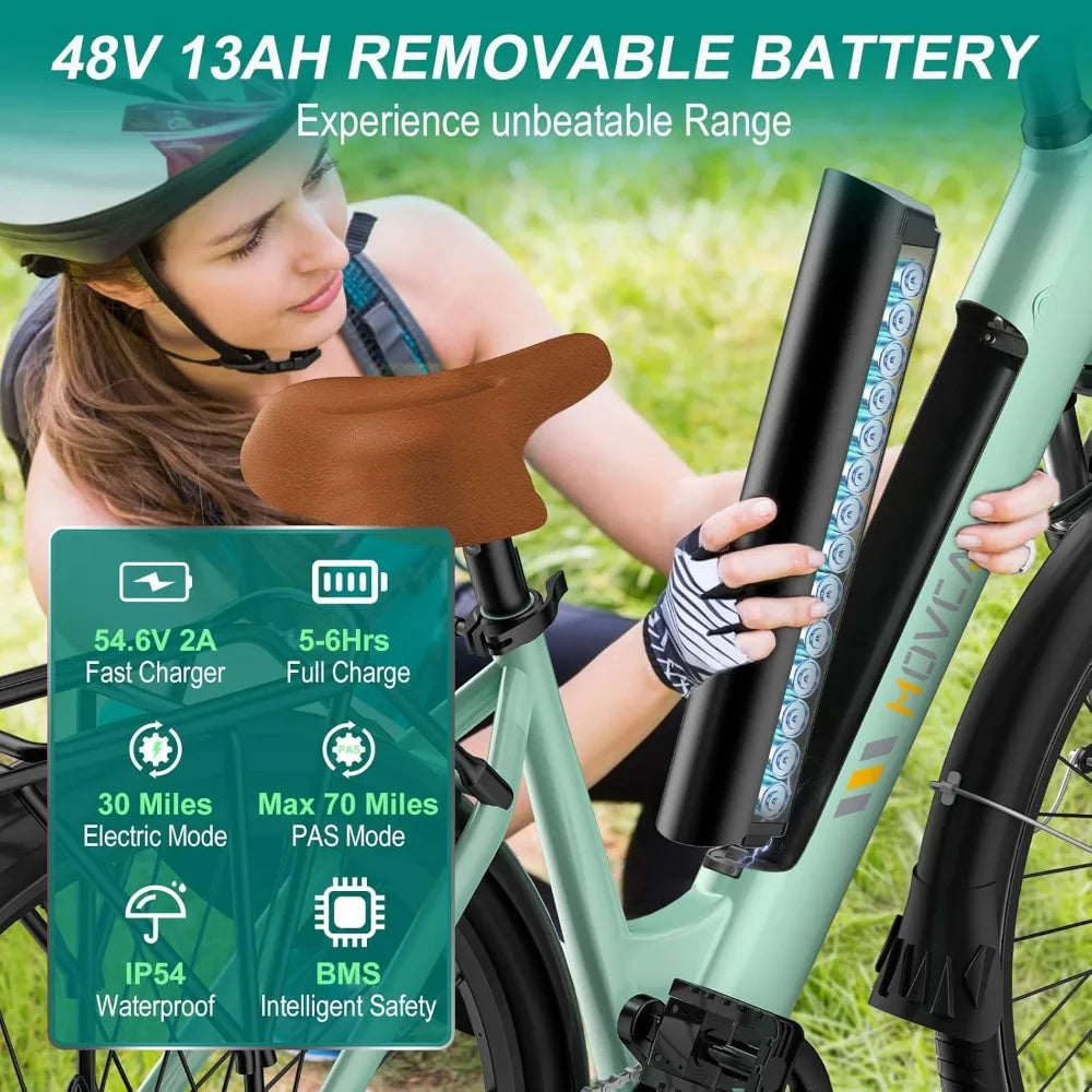 HOME.V80 Electric Bike, 1000W Motor 28MPH Ebike, 48V 13Ah Removeable Battery, 26'' City Cruise Electric Bicycles up to 70 Miles