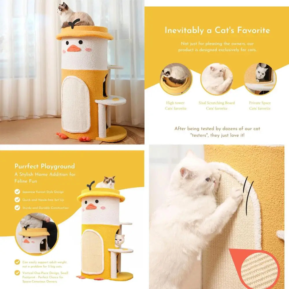 Multifunctional Yellow Duck-Themed Cat Tree and House for Cats Up to 75Kg - Easy Assembly Cat Castle with Cute Design