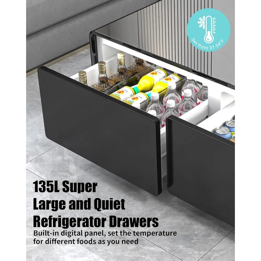 Smart Coffee Table, 27.7" D x 51" W x 18.1" H,Living Room Table with Built in Fridge and Speakers,Smart Table with 15W Wireless