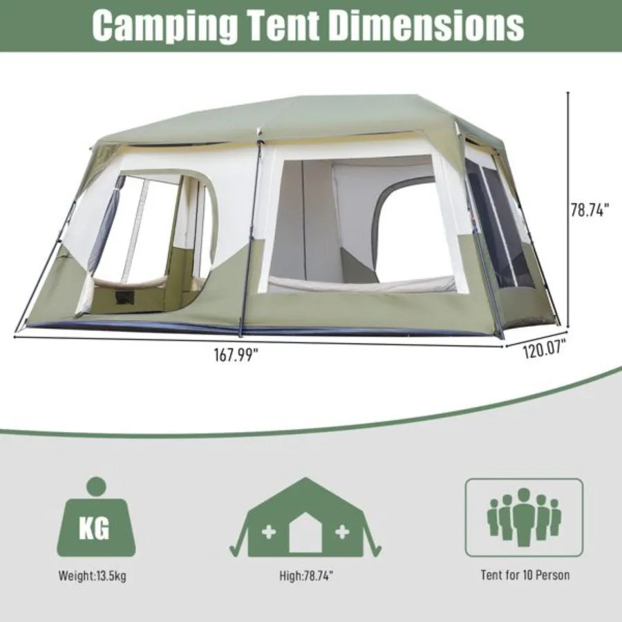 10 Person Camping Tent Setup in 60 Snds with Rainfly Windproof Tent with Carry Bag for Family Camping Hiking