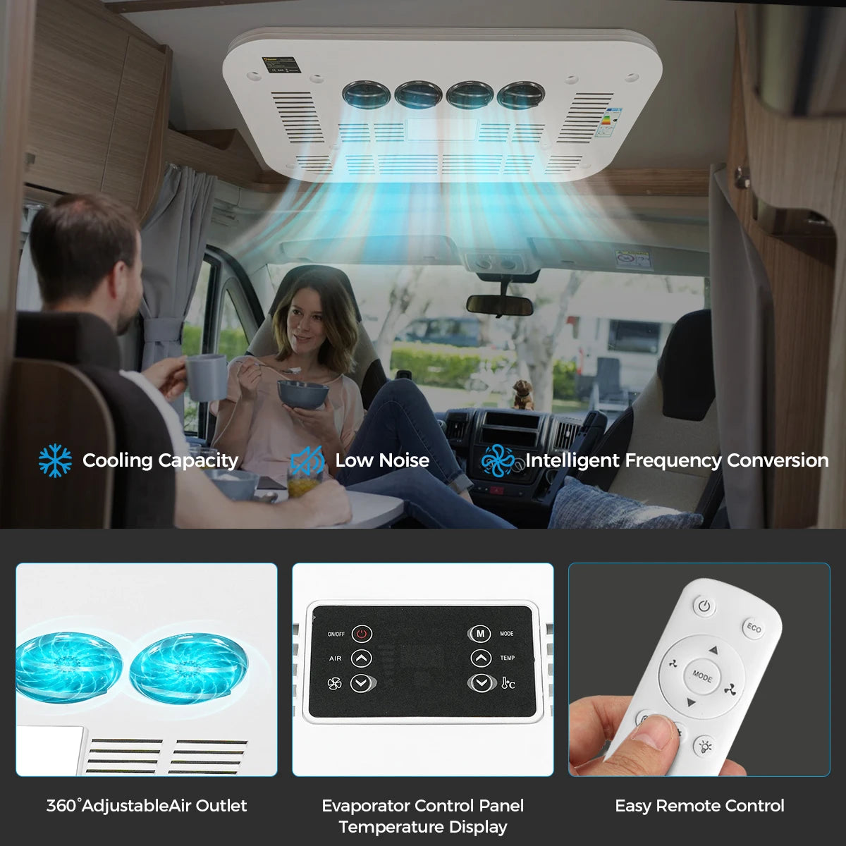 12V/24V Cool Rooftop Air Conditioner Electric Cool RV Rooftop Parking AC Unit For Truck Camper Van Caravans Garden