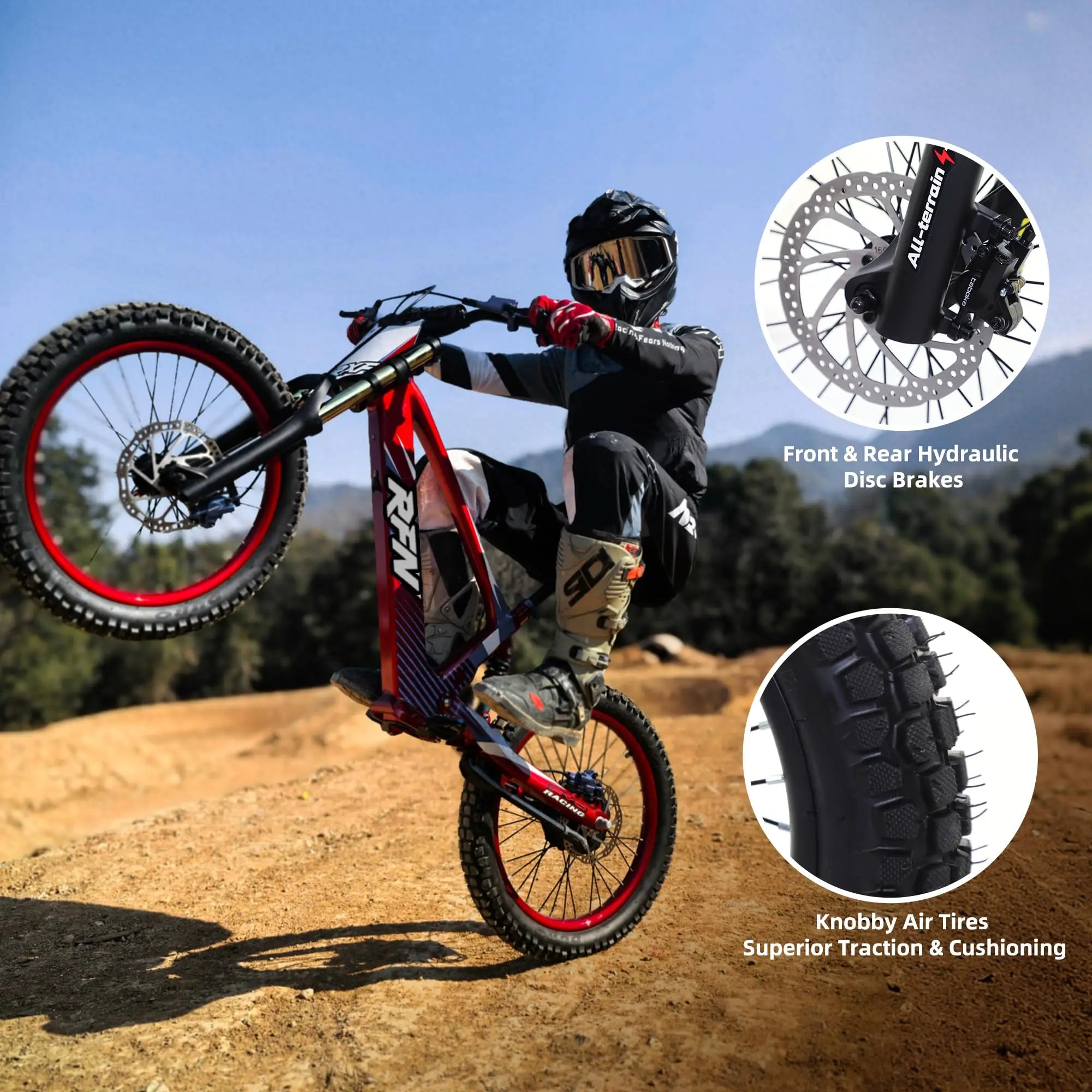 RFN Racing 18 Electric Dirt Bike For Kids - 36V 3-Speed Stunt Jump Bike - Lightweight Aluminum Frame Electric Bike For Age 14+