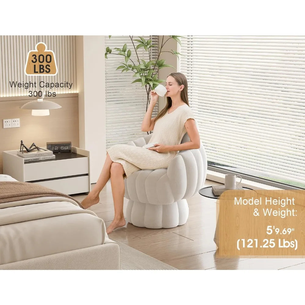 Mid Century Modern 360 Degree Barrel Swivel Accent Sofa Chair,Velvet Fabric Wide Upholstered Pumpkin Reading Chair, Armchair