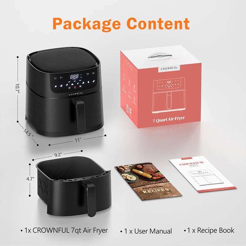 CROWNFUL Air Fryer 7L Touch-screen Display Air Fryer Oven with 8 Cooking Programs Oilless Electric Cooker and Nonstick Basket