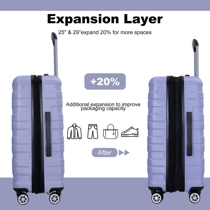 Luggage Sets 3 Piece Suitcases with Double Spinner Wheel,Suitcase Set ABS Hard Case Luggage with TSA Lock