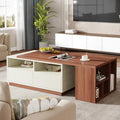 Extendable Coffee Table with Storage Reversible Living Room Table with 2 Drawers Shelves Large Center Table for Living Room Whi