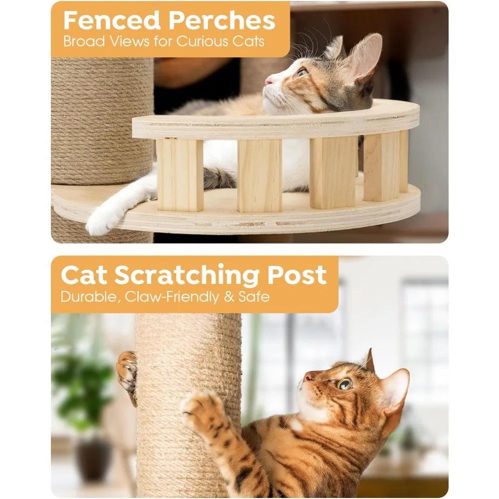 Adjustable Tall Cat Tree for Floors to Ceilings, 106-123 Inches, with Durable 4.3 Inch Thick Scratching Posts and Floor Mat