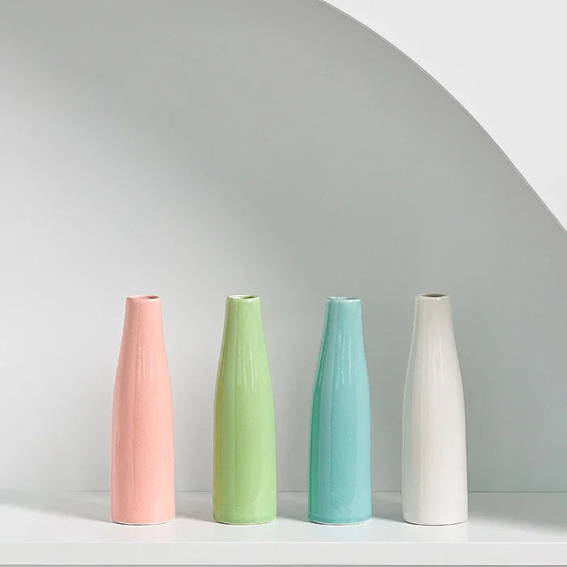 White Ceramic Bud Vase Small Flower Vases Hydroponic Plants Pot Modern Decorative Vases for Home Living Room Dining Table Decor