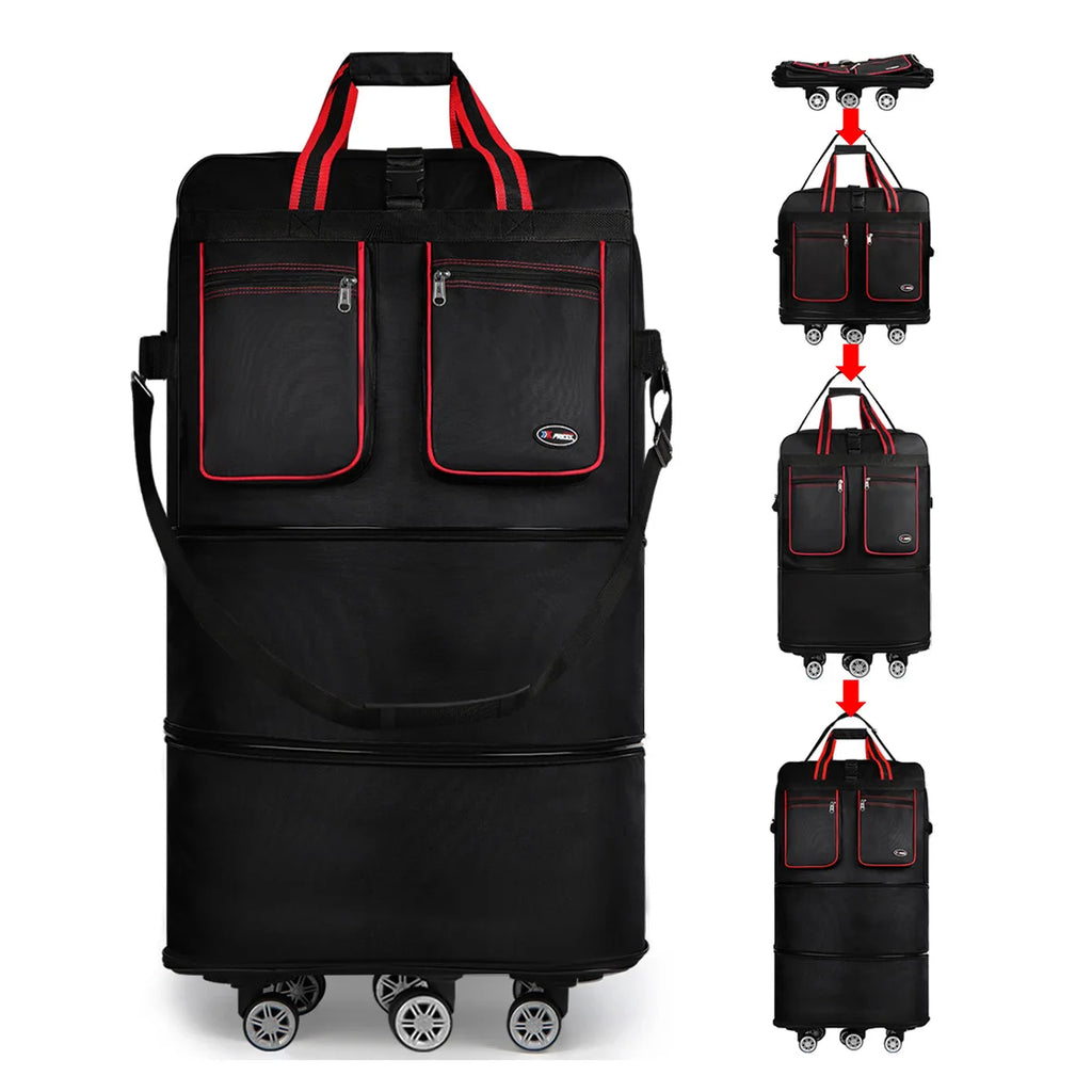 Foldable Travel Bag Hand Carry Duffel Bag with Wheels Expandable Rolling Travel Bag Large Capacity Waterproof Luggage Bag