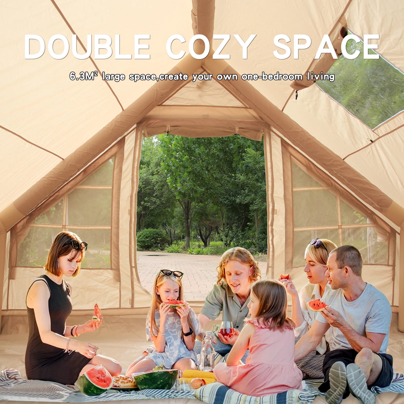 Inflatable Tent for Camping,4/6 Person Blow Up Air Glamping Room Tent House with Stove