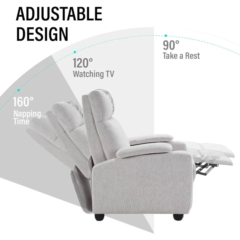 Recliner Chair with Cup Holder for Adults, Fabric Small Reclining Chair Home Theater Seating, Adjustable Modern Single Sofa Arm