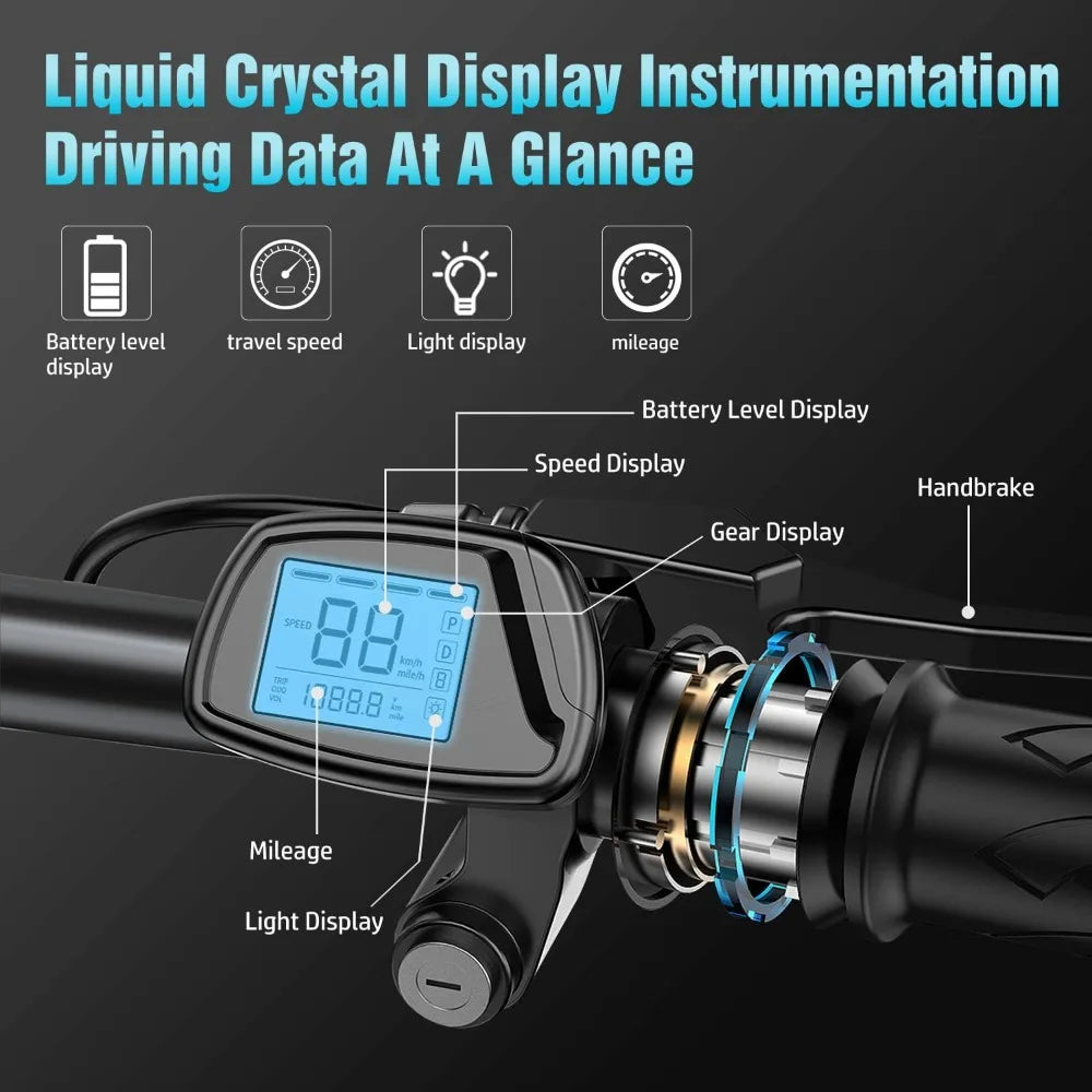 Electric Bike for Adults 1200W Peak Motor, 20MPH Folding Electric Bike, 45 Miles Long Range, 14" Mini Ebike Pedal Assist