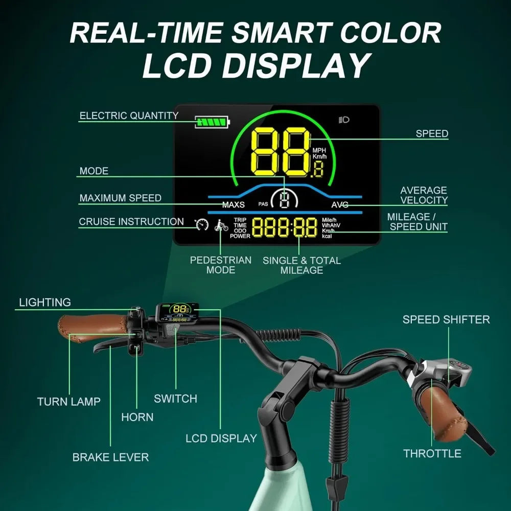 HOME.V80 Electric Bike, 1000W Motor 28MPH Ebike, 48V 13Ah Removeable Battery, 26'' City Cruise Electric Bicycles up to 70 Miles