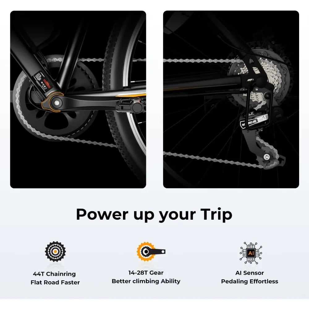 Electric Bike for Adults with Peak 750W Brushless Motor,40Miles 20MPH Commuting Electric Mountain Bike with 360Wh Removable