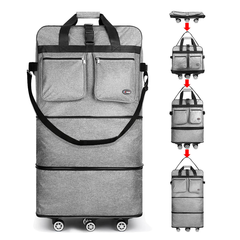 Foldable Travel Bag Hand Carry Duffel Bag with Wheels Expandable Rolling Travel Bag Large Capacity Waterproof Luggage Bag