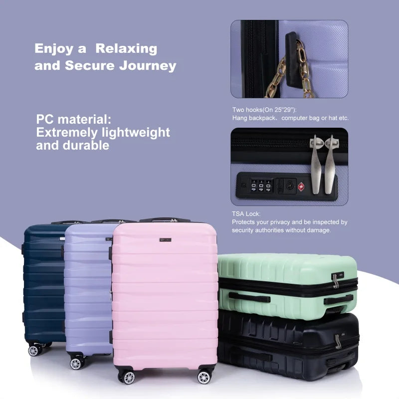 Luggage Sets 3 Piece Suitcases with Double Spinner Wheel,Suitcase Set ABS Hard Case Luggage with TSA Lock