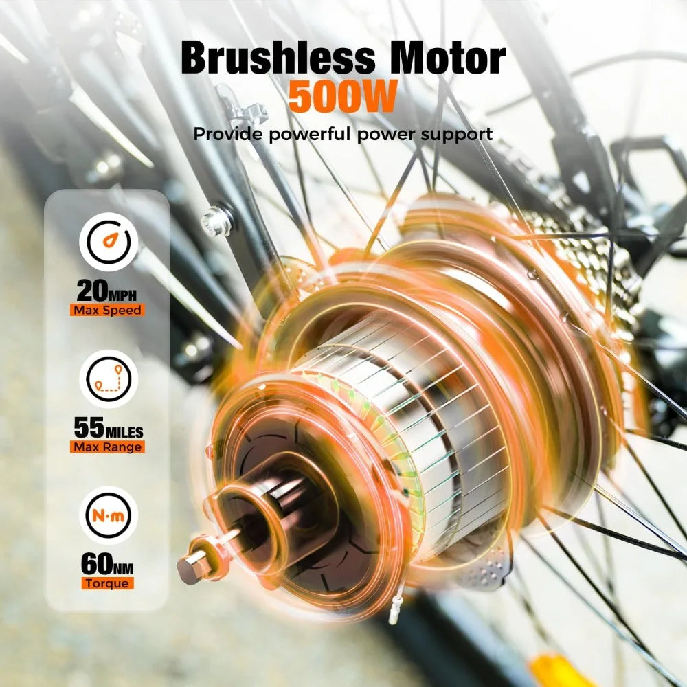 Electric Bike - 500W/1000W Peak Motor Electric Bicycle, 20MPH, 55/60 Miles, Removable Battery, Shock Absorber, 5/7-Speed