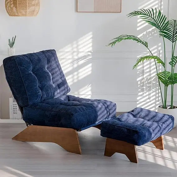 Accent Chair with Ottoman Adjustable Backrest, Tufted Living Room Chair Upholstered Lounge Chair with Footrest Set, Modern Chai