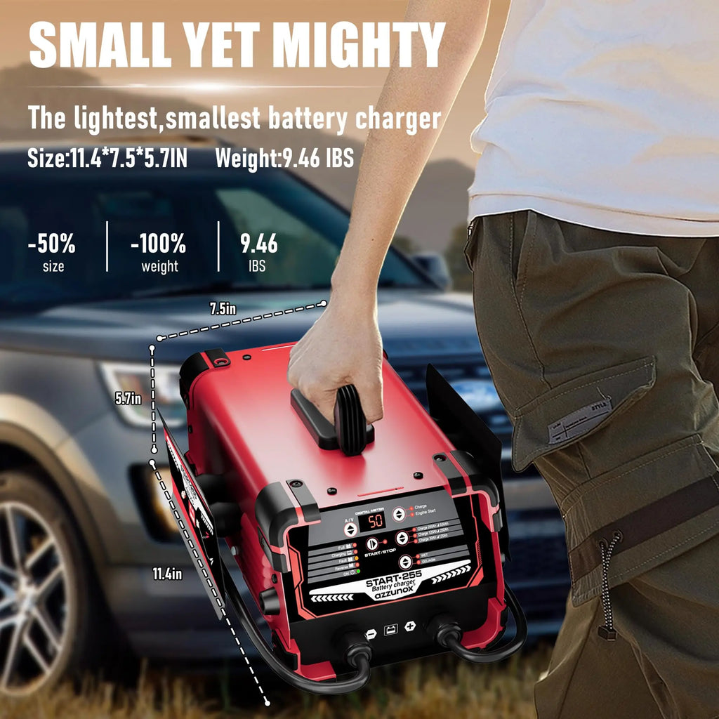 Professional 50-Amp Battery Charger 12V /24V Automotive Charger 250 Cranking Amps Trickle Charger Smart Battery Maintainer