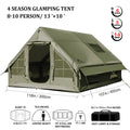 Army Green Waterproof Windproof Inflatable Tent for Camping,4 Season Air Glamping Tent House with Chimney Opening,AC Vent