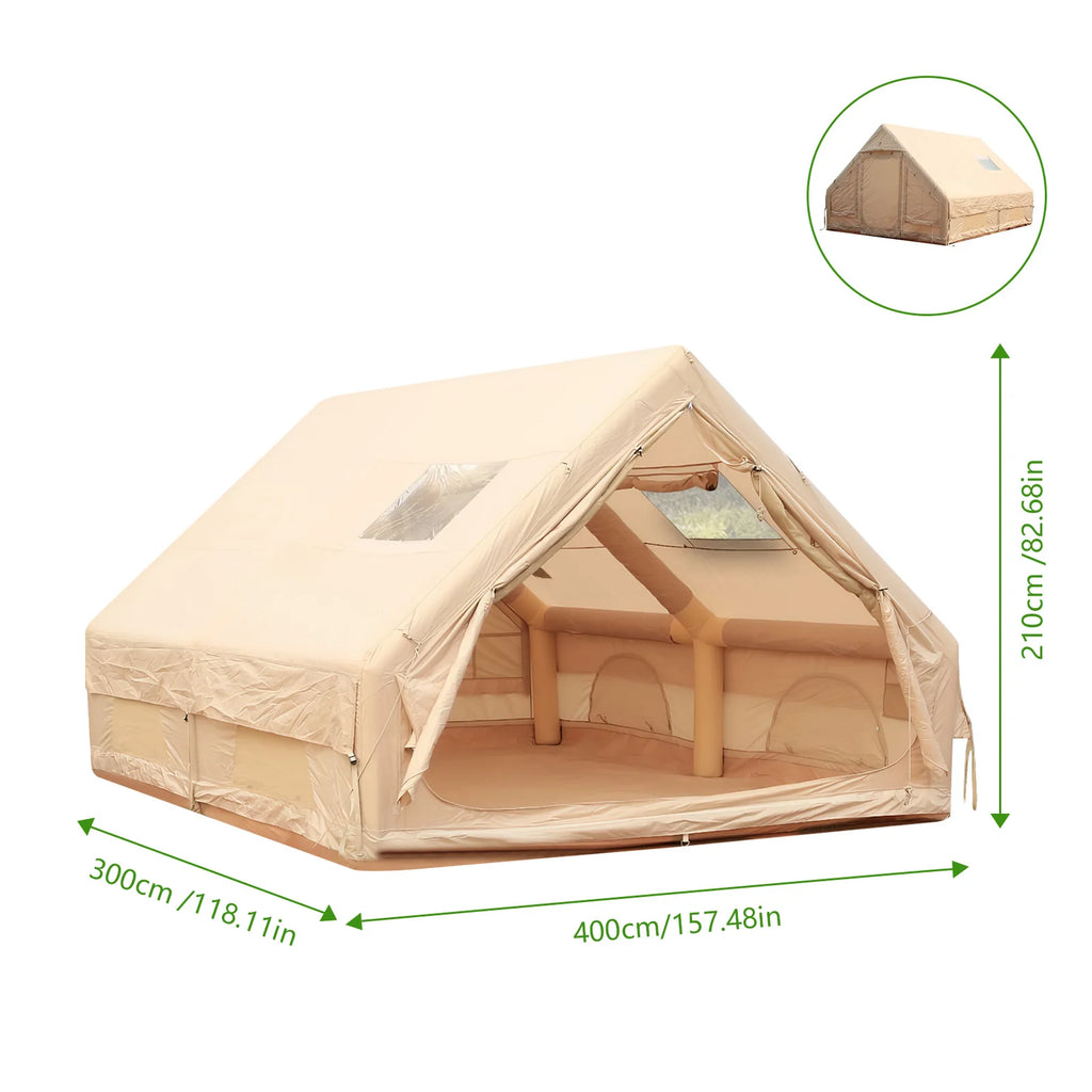 12m² Inflatable House with Skylight Air Glamping Tents Easy Setup Inflatable Camping Tent with Pump Camping with Mesh Windows