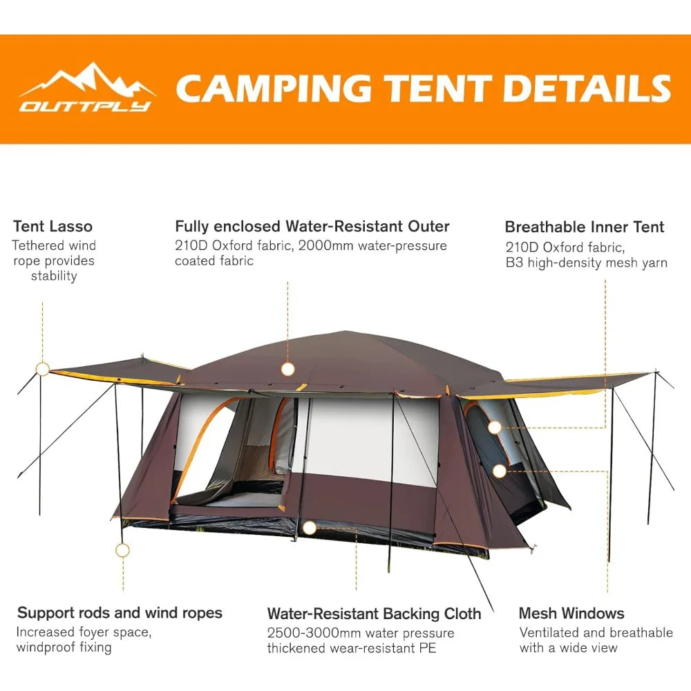 Camping Tent 4-6 Person, Double Layer, Multi-Room Family Cabin Tents with 3 Doors, Mesh Windows, Rainfly & Windproof, Large Wate