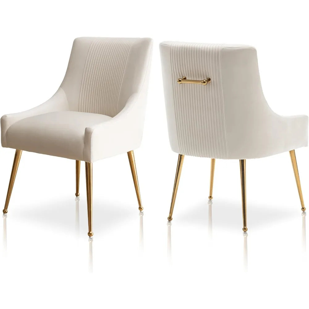 Pair of Velvet-Covered Dining Chairs with Gold Legs for Elegant Living and Reception Spaces