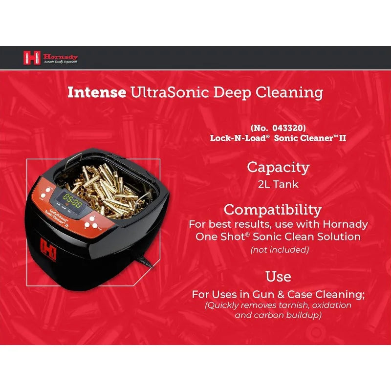Hornady Lock-N-Load Sonic Cleaner 2L,110V,043320, Premium Way to Clean Gun Parts & Bullet Casings, 80W Heated Ultrasonic Cleaner