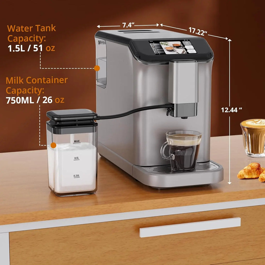 TFT Touch Screen Automatic Espresso Machine, 20 Bar Coffee Machine With Grinder, Espresso Maker With Automatic Milk Frother
